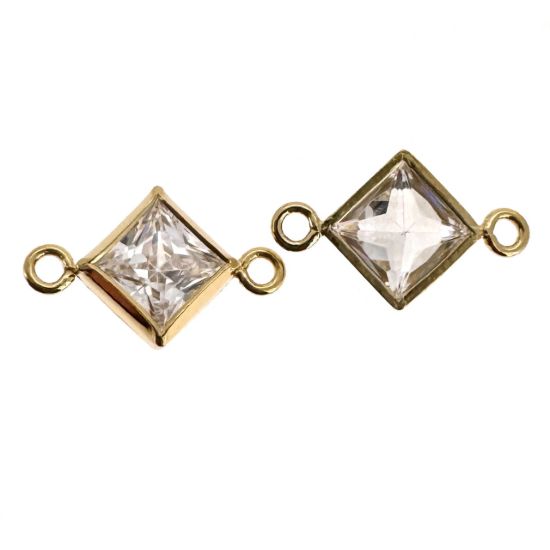 Wholesale 14K Gold Filled Fancy Tiny Diamond Shaped Birthstone Bezel Connectors - AAA CZ Stones - 4mm (sold per piece)
