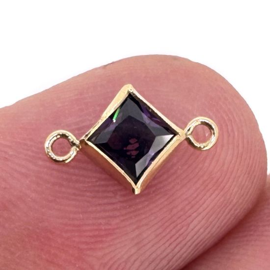 Wholesale 14K Gold Filled Fancy Tiny Diamond Shaped Birthstone Bezel Connectors - AAA CZ Stones - 4mm (sold per piece)
