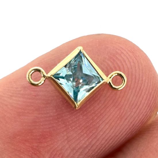 Wholesale 14K Gold Filled Fancy Tiny Diamond Shaped Birthstone Bezel Connectors - AAA CZ Stones - 4mm (sold per piece)