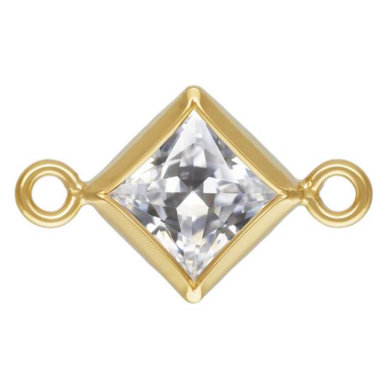 Wholesale 14K Gold Filled Fancy Tiny Diamond Shaped Birthstone Bezel Connectors - AAA CZ Stones - 4mm (sold per piece)