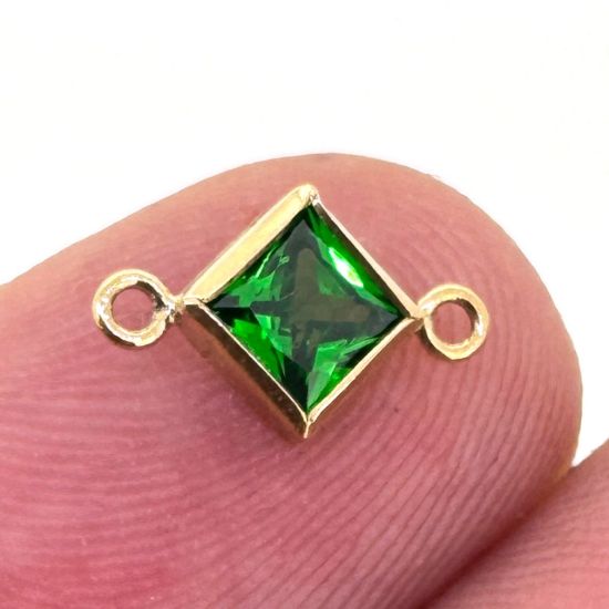 Wholesale 14K Gold Filled Fancy Tiny Diamond Shaped Birthstone Bezel Connectors - AAA CZ Stones - 4mm (sold per piece)