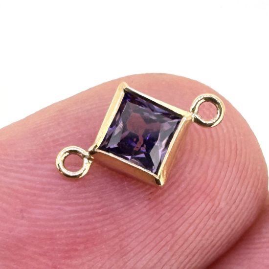 Wholesale 14K Gold Filled Fancy Tiny Diamond Shaped Birthstone Bezel Connectors - AAA CZ Stones - 4mm (sold per piece)