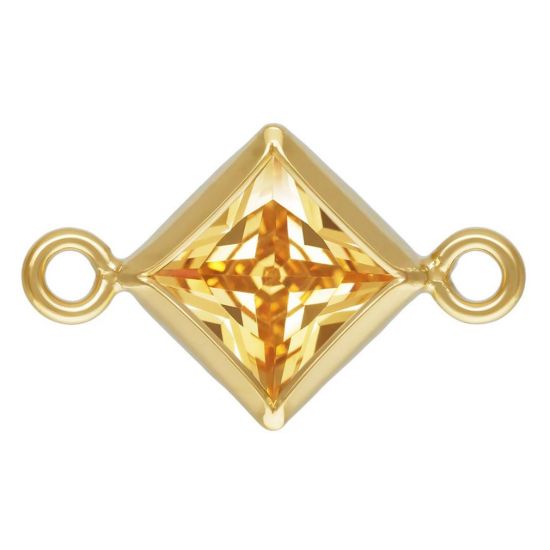 Wholesale 14K Gold Filled Fancy Tiny Diamond Shaped Birthstone Bezel Connectors - AAA CZ Stones - 4mm (sold per piece)