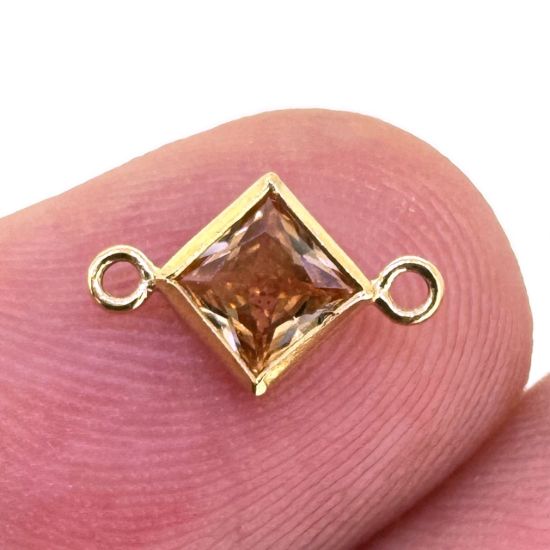 Wholesale 14K Gold Filled Fancy Tiny Diamond Shaped Birthstone Bezel Connectors - AAA CZ Stones - 4mm (sold per piece)