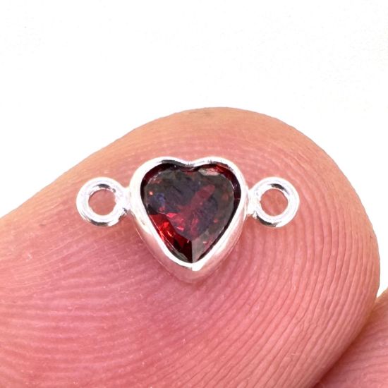Wholesale 925 Sterling Silver Fancy Tiny Heart Shaped Birthstone Bezel Connectors - AAA CZ Stones - 4mm (sold per piece)