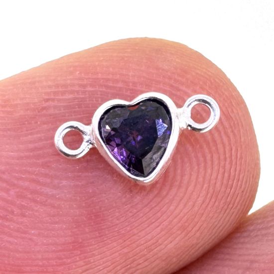 Wholesale 925 Sterling Silver Fancy Tiny Heart Shaped Birthstone Bezel Connectors - AAA CZ Stones - 4mm (sold per piece)