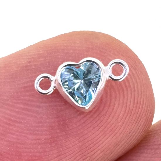 Wholesale 925 Sterling Silver Fancy Tiny Heart Shaped Birthstone Bezel Connectors - AAA CZ Stones - 4mm (sold per piece)