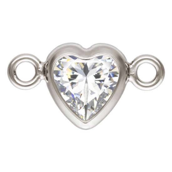 Wholesale 925 Sterling Silver Fancy Tiny Heart Shaped Birthstone Bezel Connectors - AAA CZ Stones - 4mm (sold per piece)