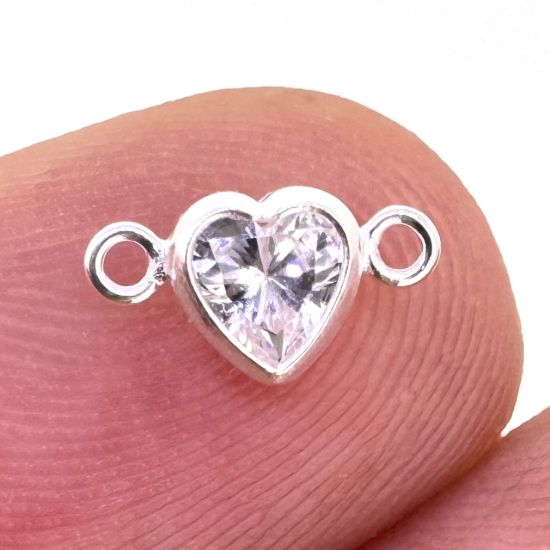 Wholesale 925 Sterling Silver Fancy Tiny Heart Shaped Birthstone Bezel Connectors - AAA CZ Stones - 4mm (sold per piece)