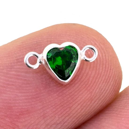 Wholesale 925 Sterling Silver Fancy Tiny Heart Shaped Birthstone Bezel Connectors - AAA CZ Stones - 4mm (sold per piece)