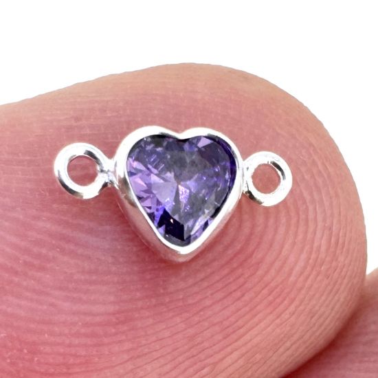Wholesale 925 Sterling Silver Fancy Tiny Heart Shaped Birthstone Bezel Connectors - AAA CZ Stones - 4mm (sold per piece)