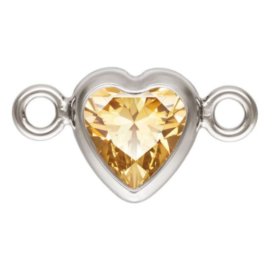 Wholesale 925 Sterling Silver Fancy Tiny Heart Shaped Birthstone Bezel Connectors - AAA CZ Stones - 4mm (sold per piece)