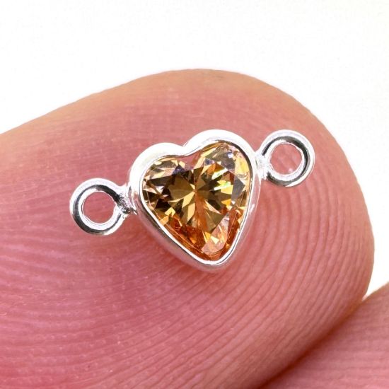 Wholesale 925 Sterling Silver Fancy Tiny Heart Shaped Birthstone Bezel Connectors - AAA CZ Stones - 4mm (sold per piece)