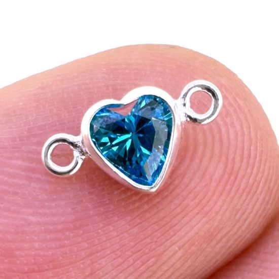 Wholesale 925 Sterling Silver Fancy Tiny Heart Shaped Birthstone Bezel Connectors - AAA CZ Stones - 4mm (sold per piece)