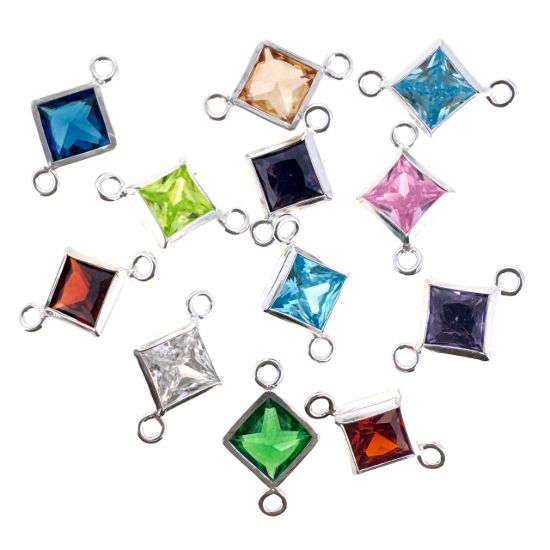 Wholesale 925 Sterling Silver Fancy Tiny Diamond Shaped Birthstone Bezel Connectors - AAA CZ Stones - 4mm (sold per piece)