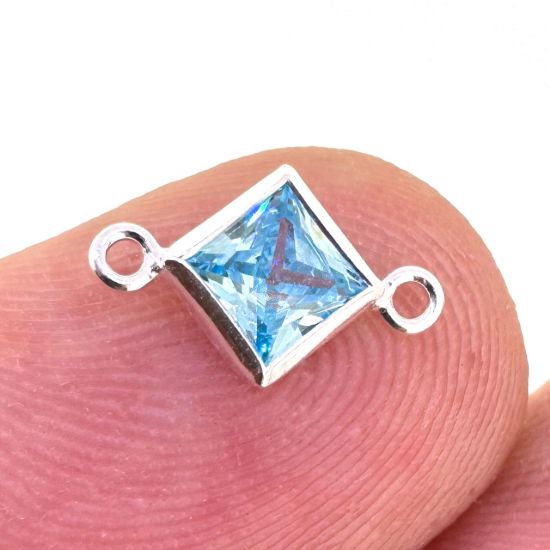 Wholesale 925 Sterling Silver Fancy Tiny Diamond Shaped Birthstone Bezel Connectors - AAA CZ Stones - 4mm (sold per piece)