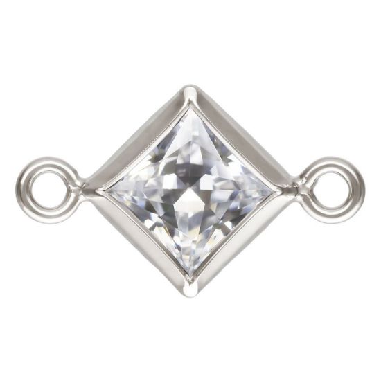 Wholesale 925 Sterling Silver Fancy Tiny Diamond Shaped Birthstone Bezel Connectors - AAA CZ Stones - 4mm (sold per piece)