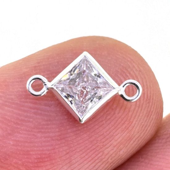 Wholesale 925 Sterling Silver Fancy Tiny Diamond Shaped Birthstone Bezel Connectors - AAA CZ Stones - 4mm (sold per piece)