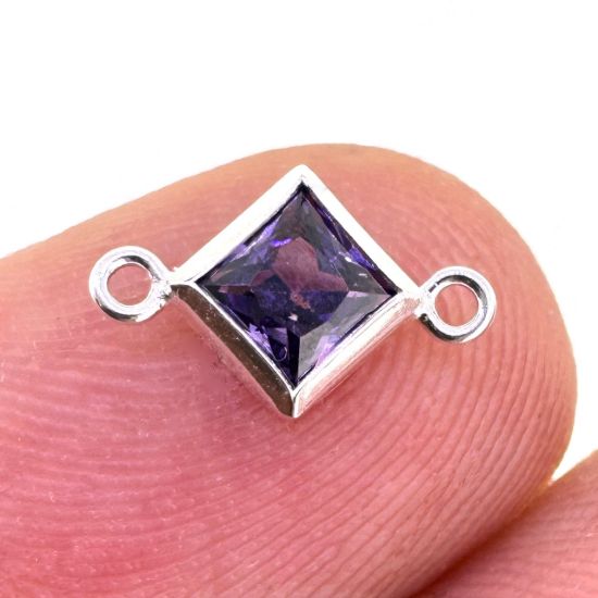 Wholesale 925 Sterling Silver Fancy Tiny Diamond Shaped Birthstone Bezel Connectors - AAA CZ Stones - 4mm (sold per piece)