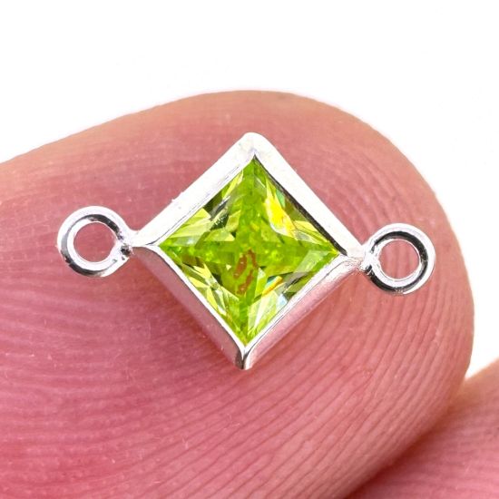Wholesale 925 Sterling Silver Fancy Tiny Diamond Shaped Birthstone Bezel Connectors - AAA CZ Stones - 4mm (sold per piece)