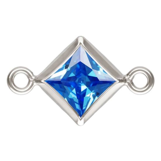 Wholesale 925 Sterling Silver Fancy Tiny Diamond Shaped Birthstone Bezel Connectors - AAA CZ Stones - 4mm (sold per piece)