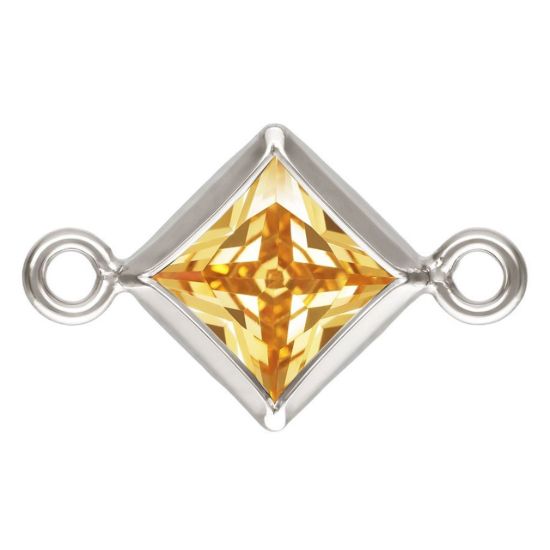 Wholesale 925 Sterling Silver Fancy Tiny Diamond Shaped Birthstone Bezel Connectors - AAA CZ Stones - 4mm (sold per piece)