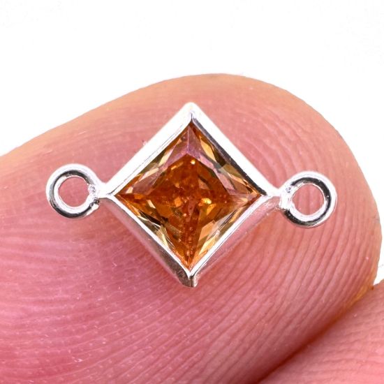 Wholesale 925 Sterling Silver Fancy Tiny Diamond Shaped Birthstone Bezel Connectors - AAA CZ Stones - 4mm (sold per piece)