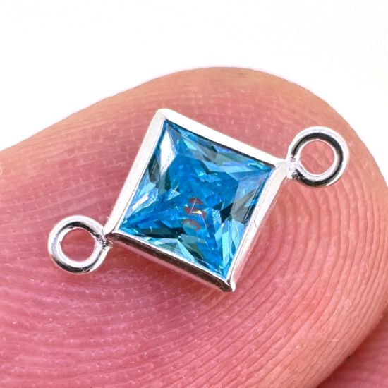 Wholesale 925 Sterling Silver Fancy Tiny Diamond Shaped Birthstone Bezel Connectors - AAA CZ Stones - 4mm (sold per piece)