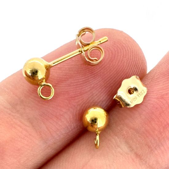 Wholesale 1/20 14K Gold Filled Simple Earring Studs with Butterfly Backs /Open Ring (1 pair)