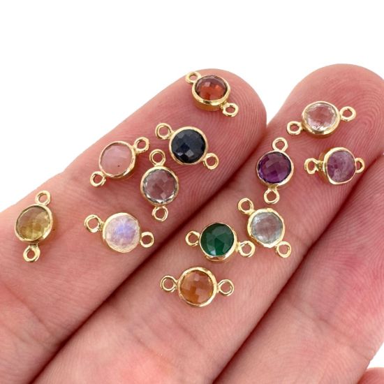Wholesale 1/20 14k Gold Filled High End 100% Genuine Natural Gemstone Birthstone Bezel Connector-4mm