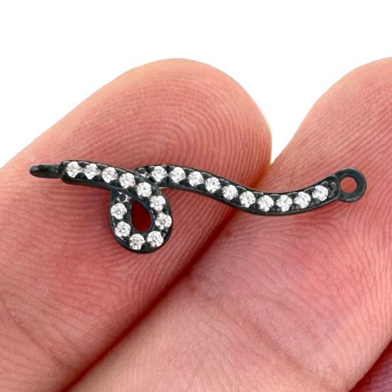 Wholesale Oxidized 925 Sterling Silver Snake with CZ Stone Charm Connector - 22mm (sold per piece)