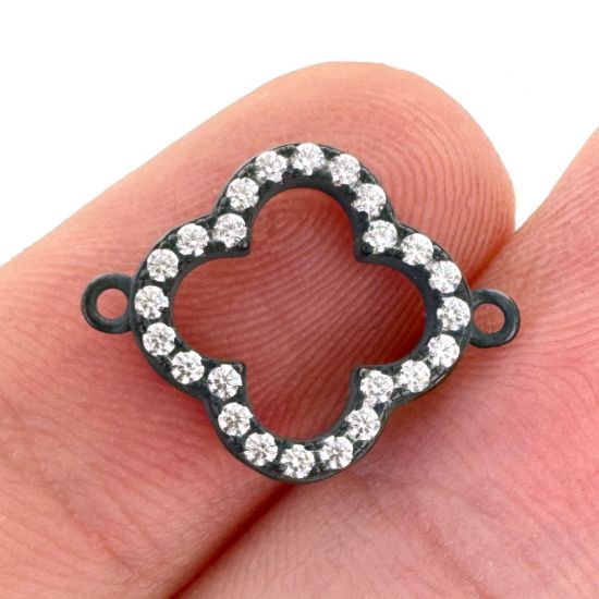 Wholesale Oxidized 925 Sterling Silver Clover Connector with CZ Stones - 13mm (sold per piece)