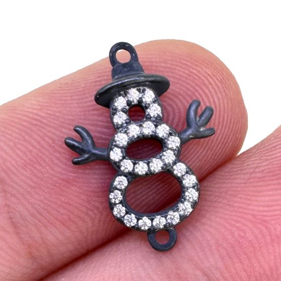 Wholesale Oxidized 925 Sterling Silver Snowman Connector with CZ Stones - 13.5mm (sold per piece)