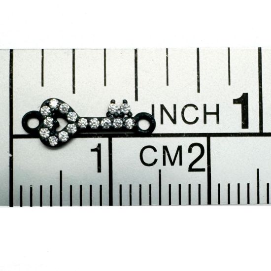 Wholesale Oxidized 925 Sterling Silver Tiny Key Connector with CZ Stones - 13.5mm (sold per piece)