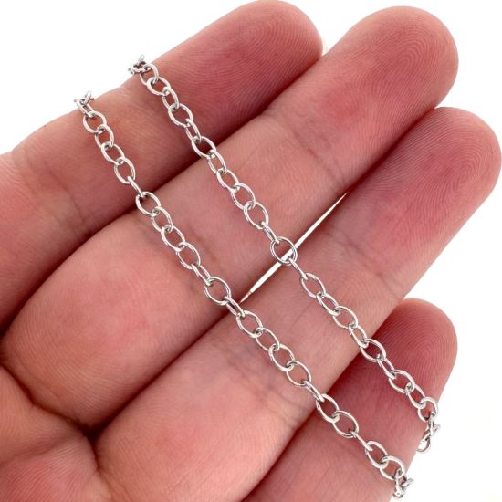 Wholesale Rhodium Plated Sterling Silver Bulk Chain - 2.5x3.5mm Oval Cable Chain (sold per foot)