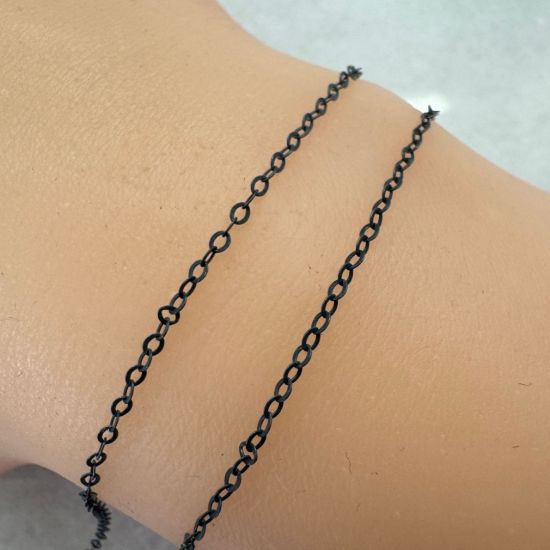 Wholesale Chain, Oxidized Sterling Silver Flat Cable Oval Chain 2 by 1.5mm Bulk Chain by the foot