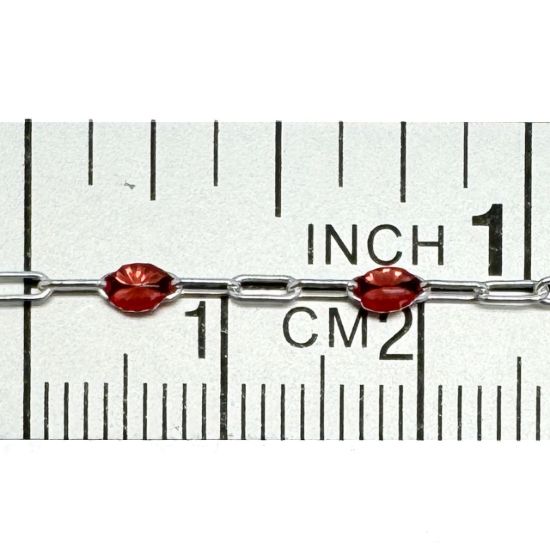 Wholesale 925 Sterling Silver Long Box -1+3 PaperClip Enamel Chain (Ruby Color)-4mm by 1.6mm (Sold per foot)
