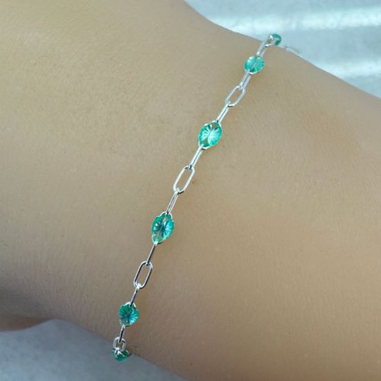 Wholesale 925 Sterling Silver Long Box -1+3 PaperClip Enamel Chain (Peridot Color)-4mm by 1.6mm (Sold per foot)