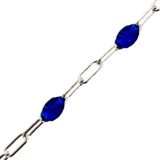 Wholesale 925 Sterling Silver Long Box -1+3 PaperClip Enamel Chain (Blue Sapphire Color)-4mm by 1.6mm (Sold per foot)