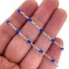 Wholesale 925 Sterling Silver Long Box -1+3 PaperClip Enamel Chain (Blue Sapphire Color)-4mm by 1.6mm (Sold per foot)