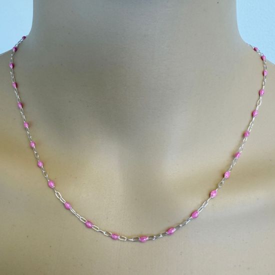 Wholesale 925 Sterling Silver Long Box -1+3 PaperClip Enamel Chain (Pink Color)-4mm by 1.6mm (Sold per foot)