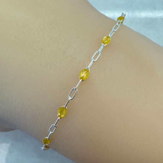 Wholesale 925 Sterling Silver Long Box -1+3 PaperClip Enamel Chain (Citrine Color)-4mm by 1.6mm (Sold per foot)