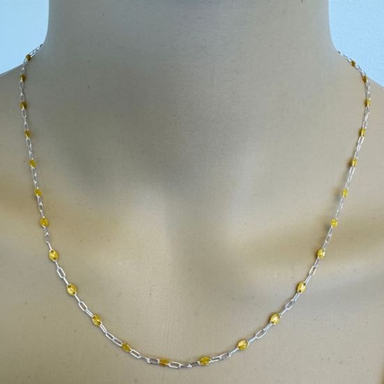 Wholesale 925 Sterling Silver Long Box -1+3 PaperClip Enamel Chain (Citrine Color)-4mm by 1.6mm (Sold per foot)