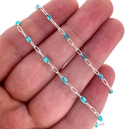 Wholesale 925 Sterling Silver Long Box -1+3 PaperClip Enamel Chain (Turquoise Color)-4mm by 1.6mm (Sold per foot)