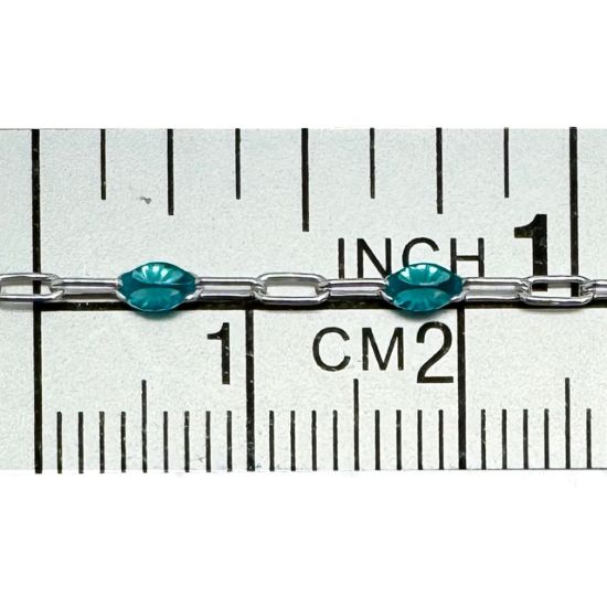 Wholesale 925 Sterling Silver Long Box -1+3 PaperClip Enamel Chain (Turquoise Color)-4mm by 1.6mm (Sold per foot)