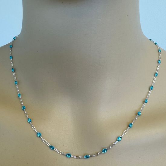 Wholesale 925 Sterling Silver Long Box -1+3 PaperClip Enamel Chain (Turquoise Color)-4mm by 1.6mm (Sold per foot)
