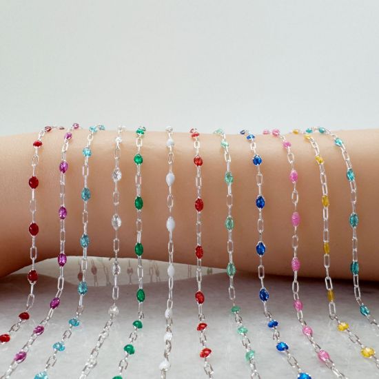 Wholesale 925 Sterling Silver Long Box -1+3 PaperClip Birthstone Enamel Chain Kits -  Set of 12 Months / Colors