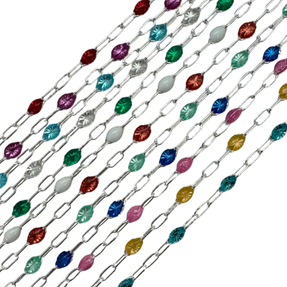 Wholesale 925 Sterling Silver Long Box -1+3 PaperClip Birthstone Enamel Chain Kits -  Set of 12 Months / Colors