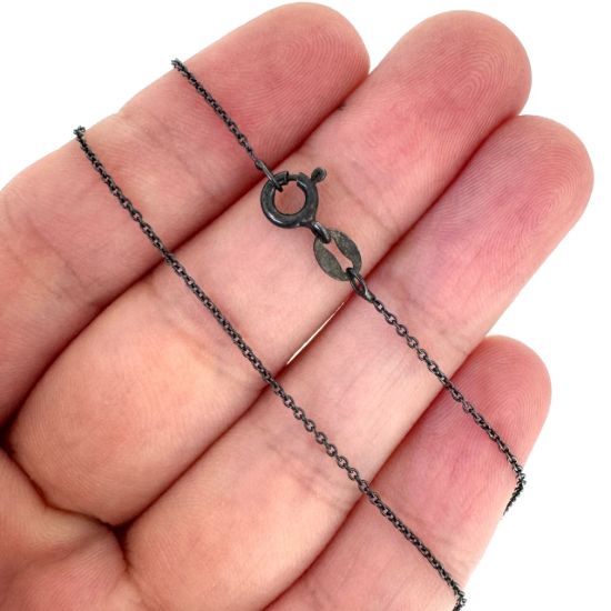 Wholesale Oxidized Sterling Silver Finished Chain - Tiny Plain Cable Oval Chain