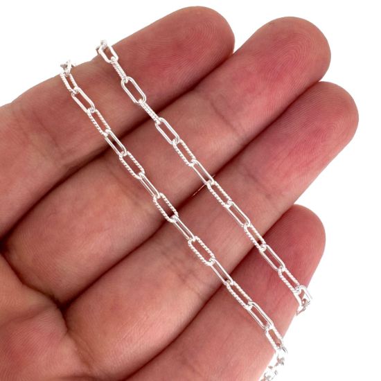 Wholesale 925 Sterling Silver Bulk Chain - 5.5x2.5mm 1+1 Textured Rectangle Box Paperclip Chain (sold per foot)